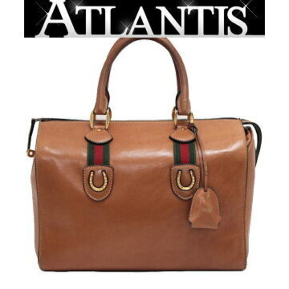 Gucci Boston bag brown leather signature Web stripe